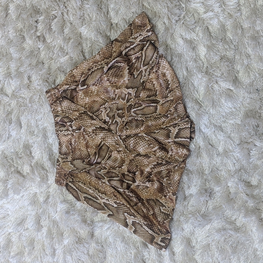 Zara Brown Snakeskin Tie Front Shorts S - Picture 3 of 7
